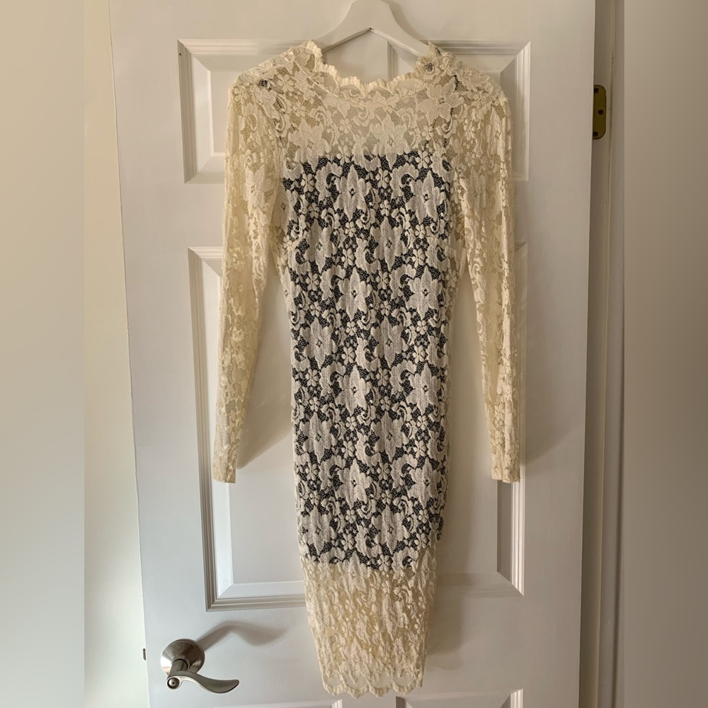 ASTR Ivory Lace Midi Dress with Detached Black Slip, Small